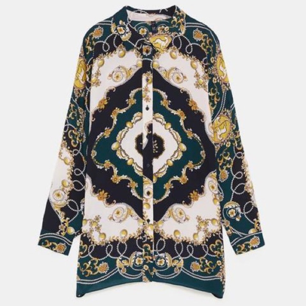ZARA printed chain satin shirt